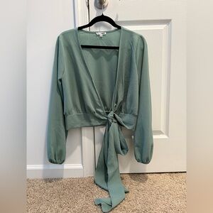 Fashionnova Sage Green Wrap Blouse - Size Small Never Worn
